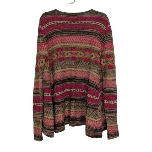 Chaps Fair Isle Cardigan Womens Size Large Pink Southwestern Boho Open Sweater - Picture 5 of 8
